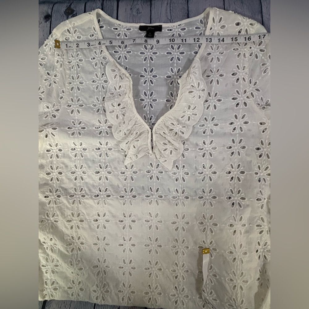 J Crew Cream Eyelet Long Sleeve Deep V Beach Resort Vacation Cover Up Dress L - Picture 10 of 12